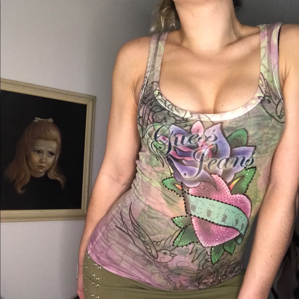 GUESS Embellished Graphic Racerback Tank Top - Picture 4 of 7